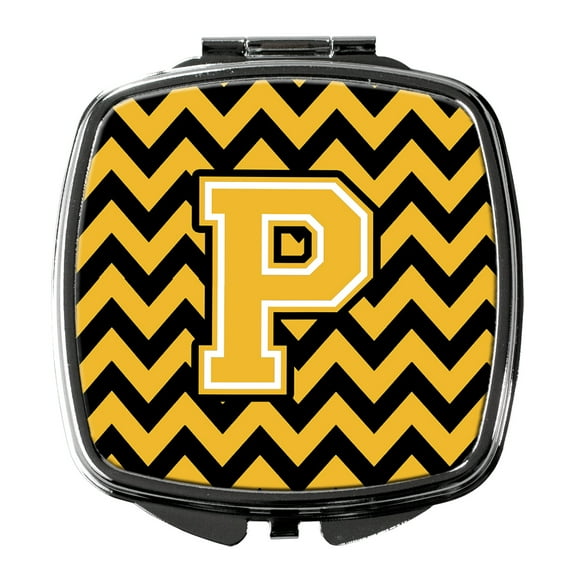 Letter P Chevron Black and Gold Compact Mirror