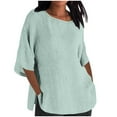 thumbnail image 2 of FAVIPT 3/4 Sleeve Linen Tunic Shirts for Women,Women's Casual Cotton Linen Shirt,Womens Crew Neck Loose Fit Plain T Shirts Side Split Blouse Tops 2024, 2 of 6
