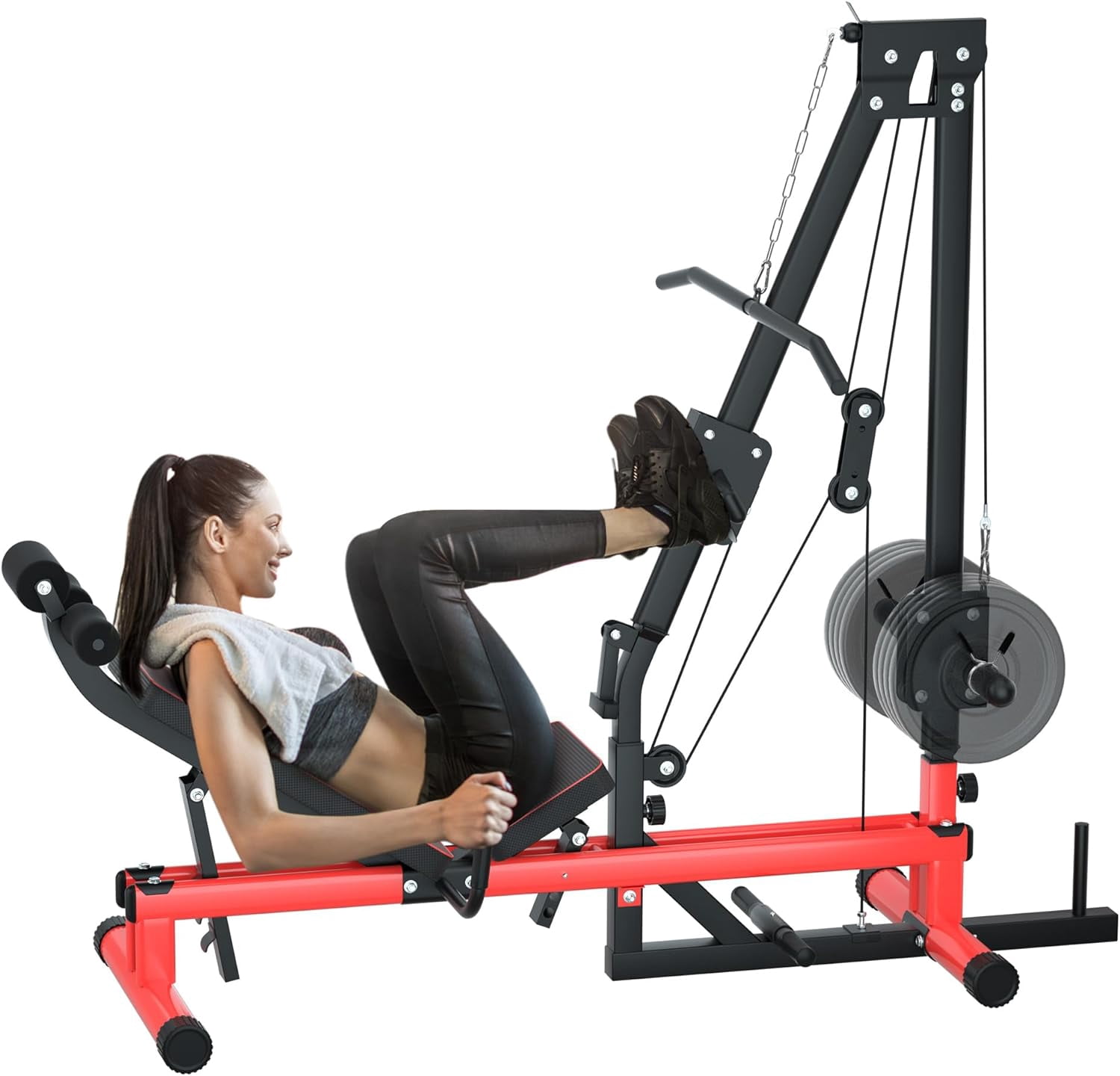 Reliancer Lat Pulldown Heavy Duty Full Body Weight Machine with Weight Storage, Leg Press Machine for Glute, Hamstring and Quad Develop in Home Gym