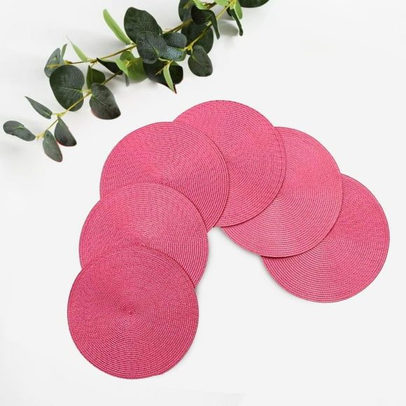 Napperons en Spirale Tissés 15 Pouces Ensemble Rond de 6 Napperons Antidérapants pour Salle à Manger et Cuisine Rose Français