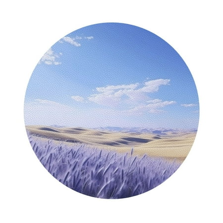 

Salouo Lavender Fields Under Blue Sky Print Round Coaster Drink Coasters Leather Bar Beer Beverage Coasters for Drinks Set of 4 for Tabletop Protection Coffee Table Decor