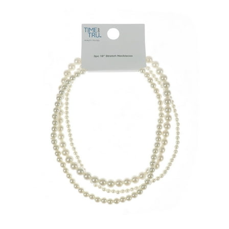 Time and Tru Women's Pearlescent Bead Stretch Necklace Set, 3-Piece