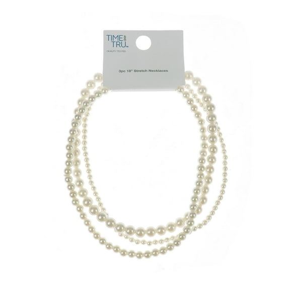 Time and Tru Women's Pearlescent Bead Stretch Necklace Set, 3-Piece