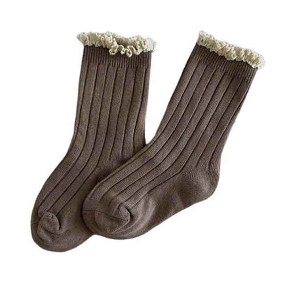Povozer Little Girls Vintage Ruffle Ankle Lace Socks Toddler Girl Boot Socks(Khaki,3-5Y)