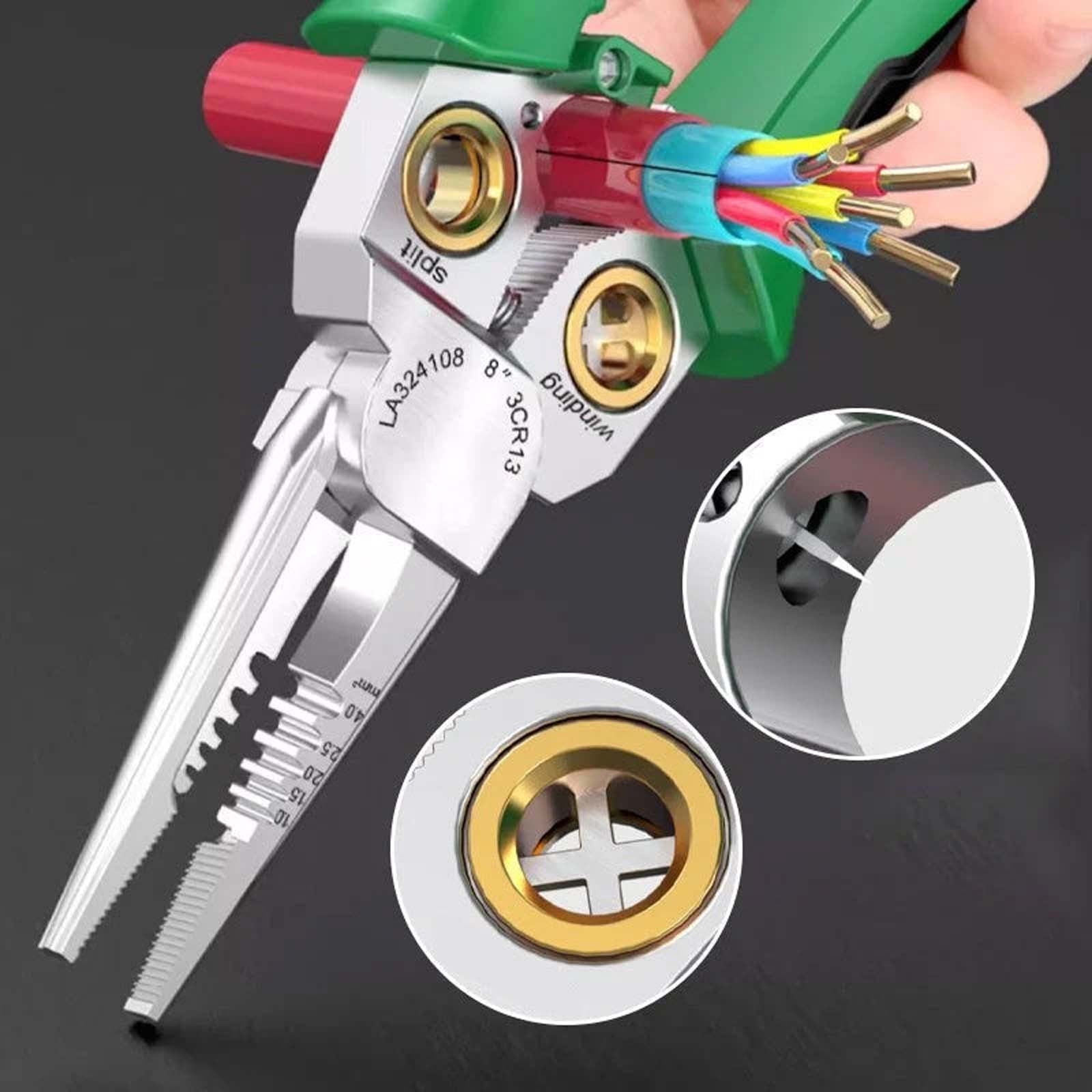 Wire Strippers with Electricity Measurement Function, 8 in1 Wire Stripping Pliers for Cutting and Pulling Wires, Cable Scissors for Scraping and Pressing Wires with Voltage Test