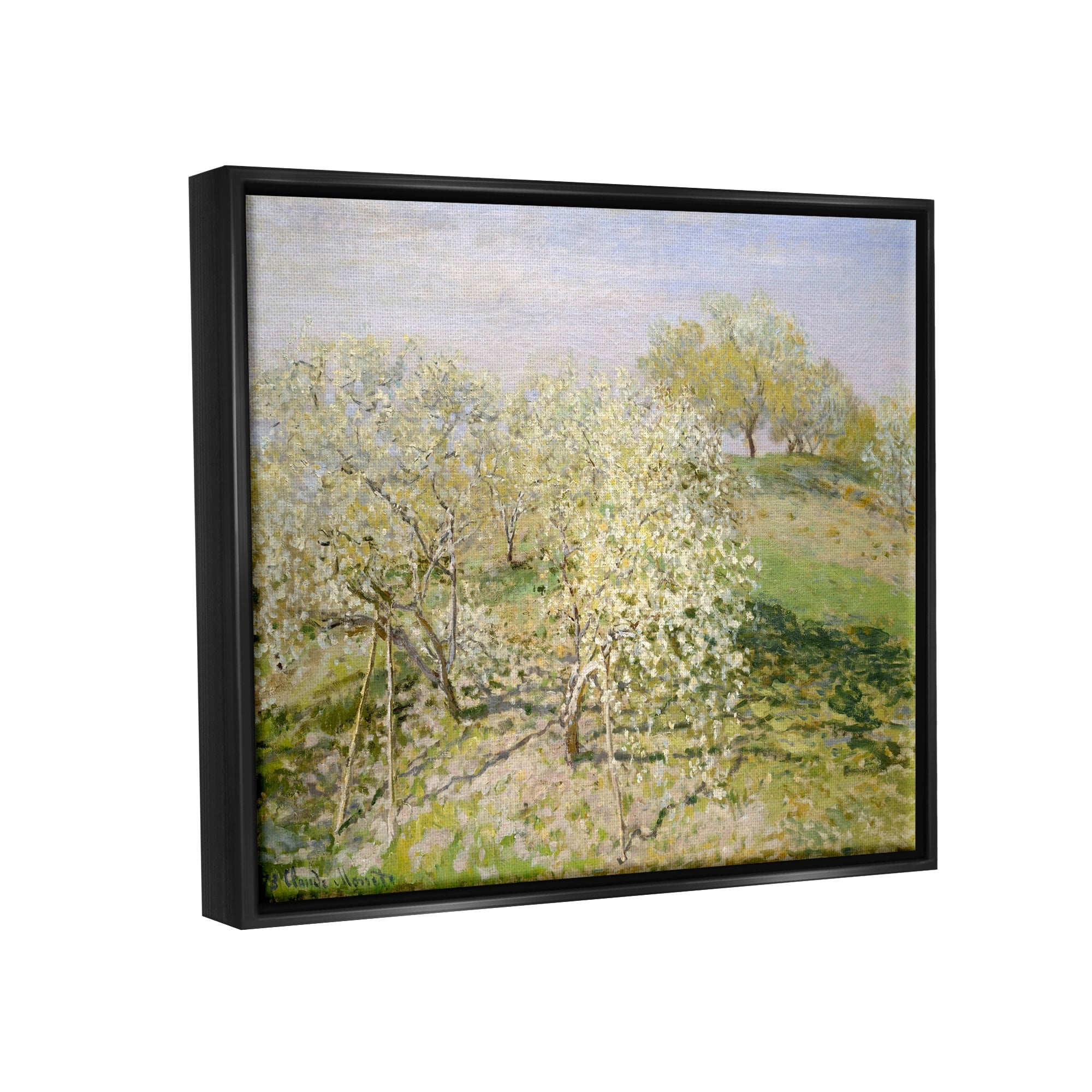 Stupell Industries White Blossom Tree Orchard Field Impressionist Brushstrokes Painting Luster Gray Floating Framed Canvas Print Wall Art, Design by Lettered and Lined