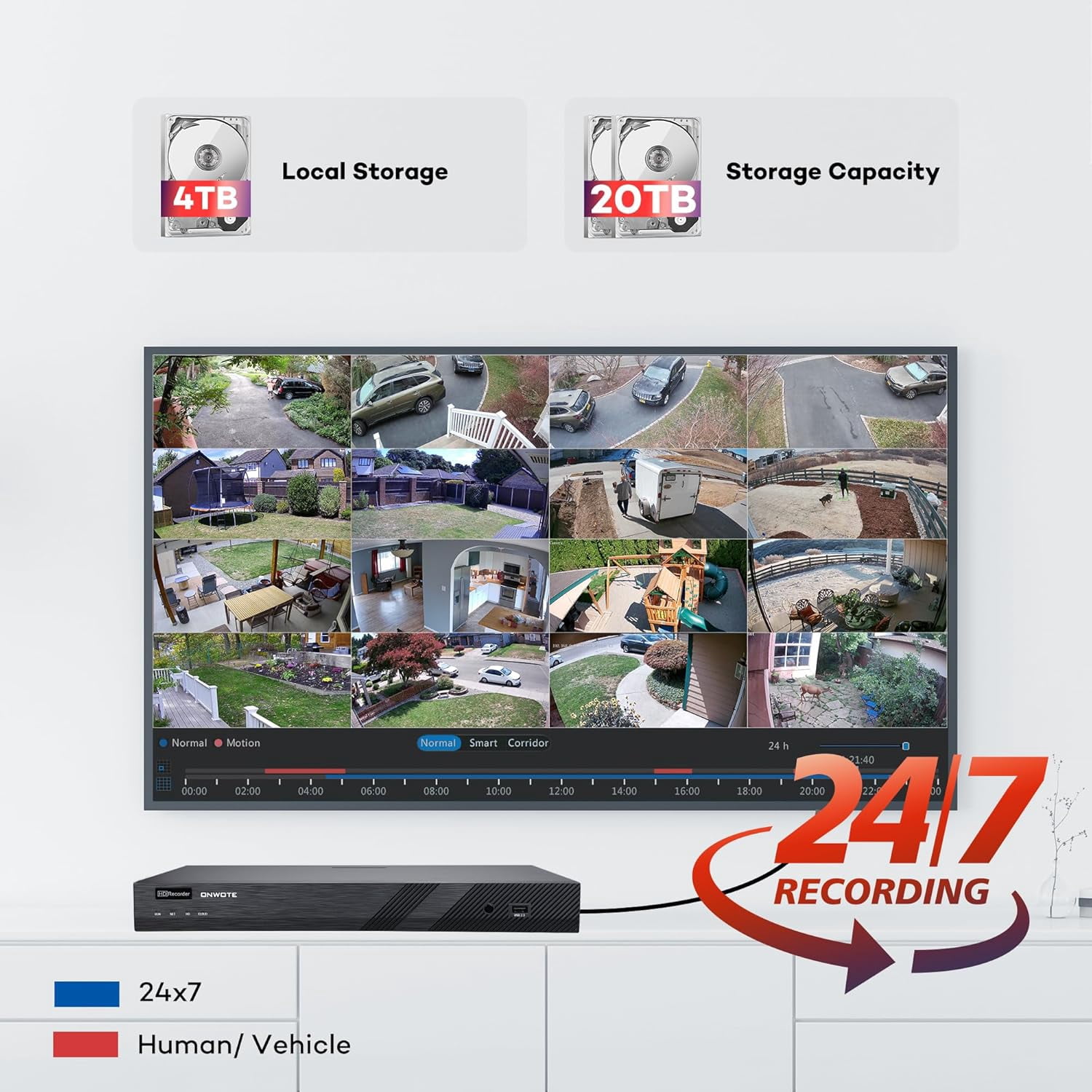 ONWOTE 12MP NVR 16 Channel Security Camera System, 16x 4K 8MP Vandal Proof Audio PoE IP Cameras, Smart Color Night Vision, 16CH Commercial NVR 4TB, Wired Outdoor CCTV for Businesses