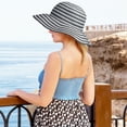 thumbnail image 5 of Tirrinia Women Floppy Straw Sun Hat Wide Brim Striped Beach Cap Foldable, Black, Head Circumference Measures 22.5”, Brim Measures 3.5”., 5 of 7