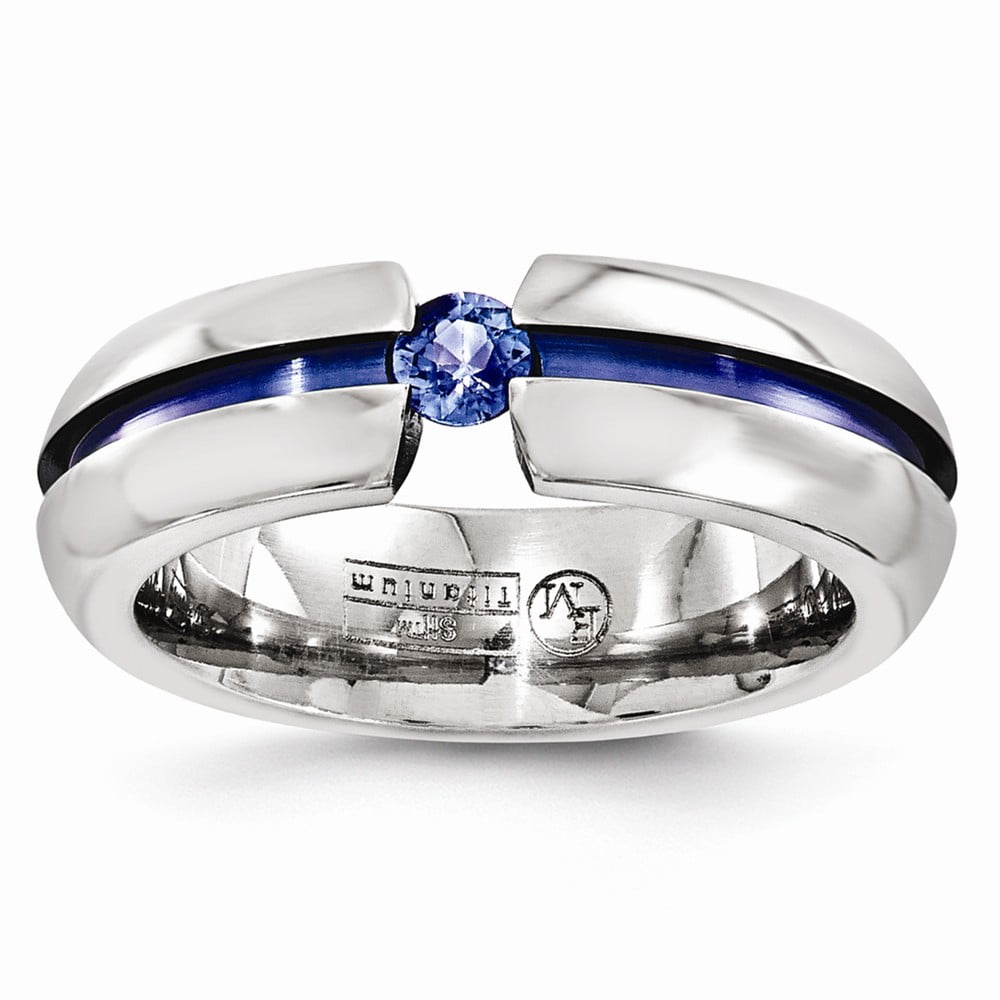 Bridal Wedding Bands Decorative Bands Edward Mirell Titanium Trpl Groove Multicolor Anodized White Sapphire Ring Size 10.5