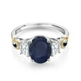 thumbnail image 2 of Gem Stone King 925 Silver and 10K Yellow Gold 3-Stone Ring Oval Blue Sapphire and Moissanite (2.71 Cttw, Size 8), 2 of 3