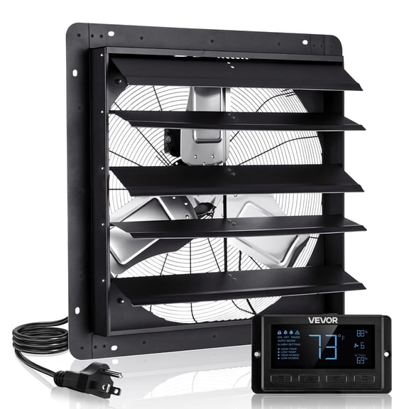 VEVOR 24 inch Shutter Exhaust Fan, Wall Mounted Attic Vent Fan with Smart Programming Variable Speed Temperature Control, 2900 CFM,EC Motor,Timer, for Shed,Garage,Greenhouse Ventilation Cooling,Black