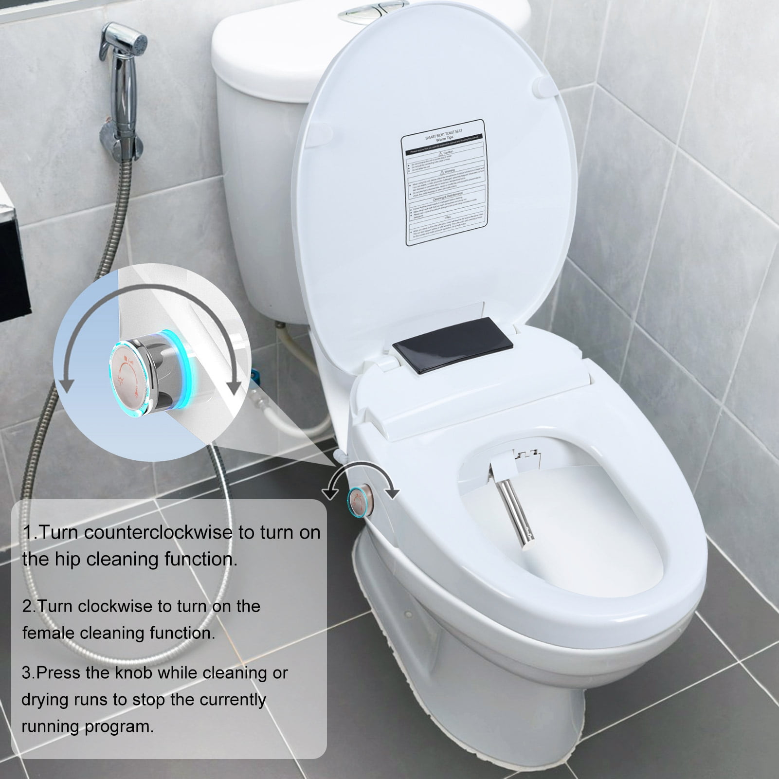Electric Bidet Toilet Seat | Elongated Heated Seat with Instant Warm Water & Dryer | Bidet Attachment with Self-Clean Nozzle & Automatic Flip Cover