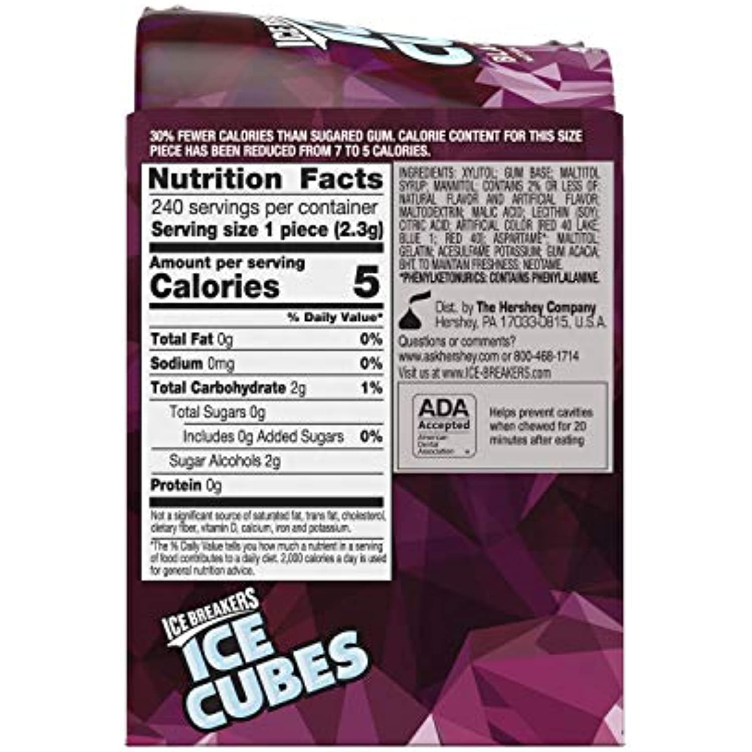 Ice Breakers Ice Cubes Black Cherry Flavored Sugar Free Chewing Gum, Made With Xylitol, 3.24 Oz Bottles (6 Count, 40 Pieces)
