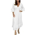 thumbnail image 2 of Women's Summer V-Neck Mid-Sleeve Long Dress Casual Comfortable Stretchy Four-Way Fabric Elegant Daily Wear Spring Outfit Home Office, 2 of 9