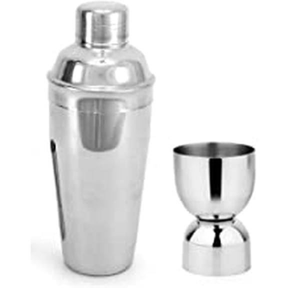 SynSpiritStore Stainless Steel Delux Cocktail Shaker 500 ml with Steel Damru Peg Measure 30/60 ml