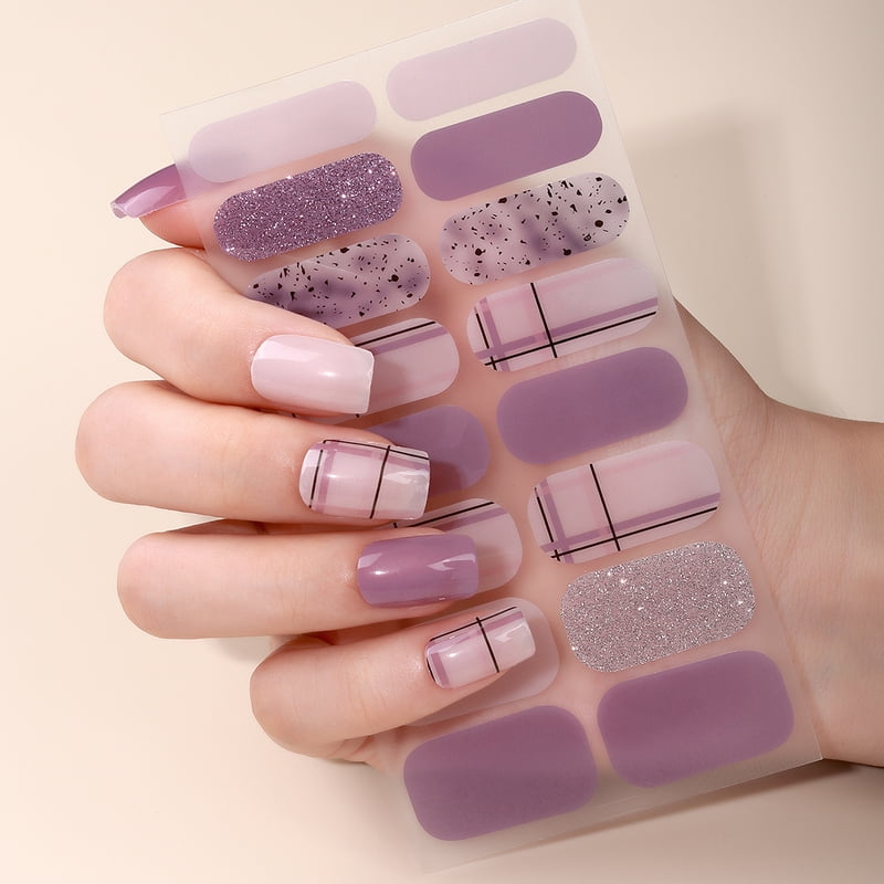 16Tips DIY Baking-Free Nail Stickers Shiny French Stripes Nail Patch Full Cover Adhesive Nail Wraps Manicures Decoration Decal