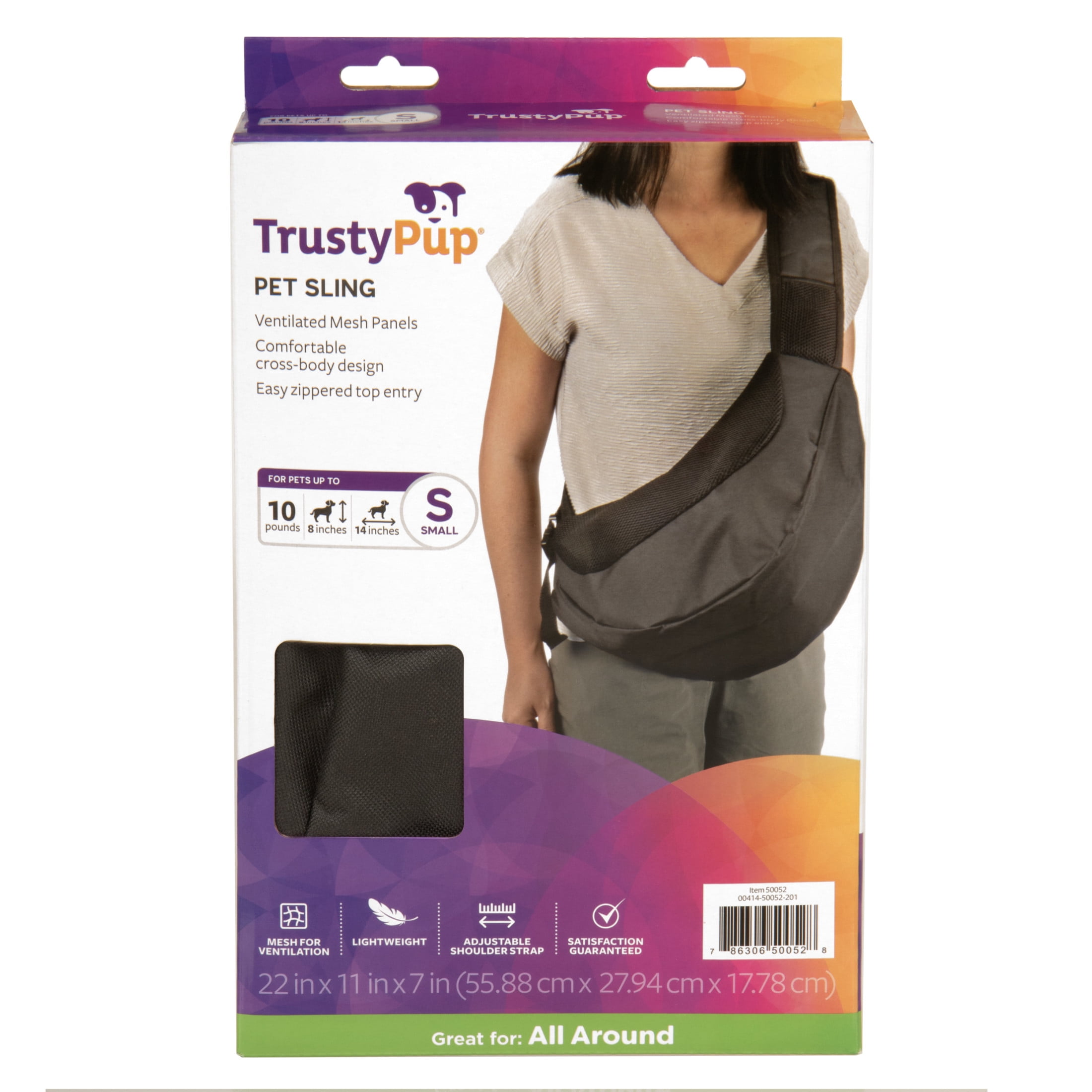 TrustyPup® Pet Sling for Cat or Dog, Black, Small,10 lb Limit