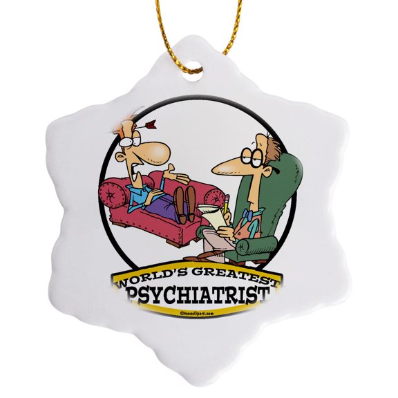 3drose, Funny Worlds Greatest Psychiatrist Occupation Job Cartoon, 3 inch Snowflake Porcelain Ornament