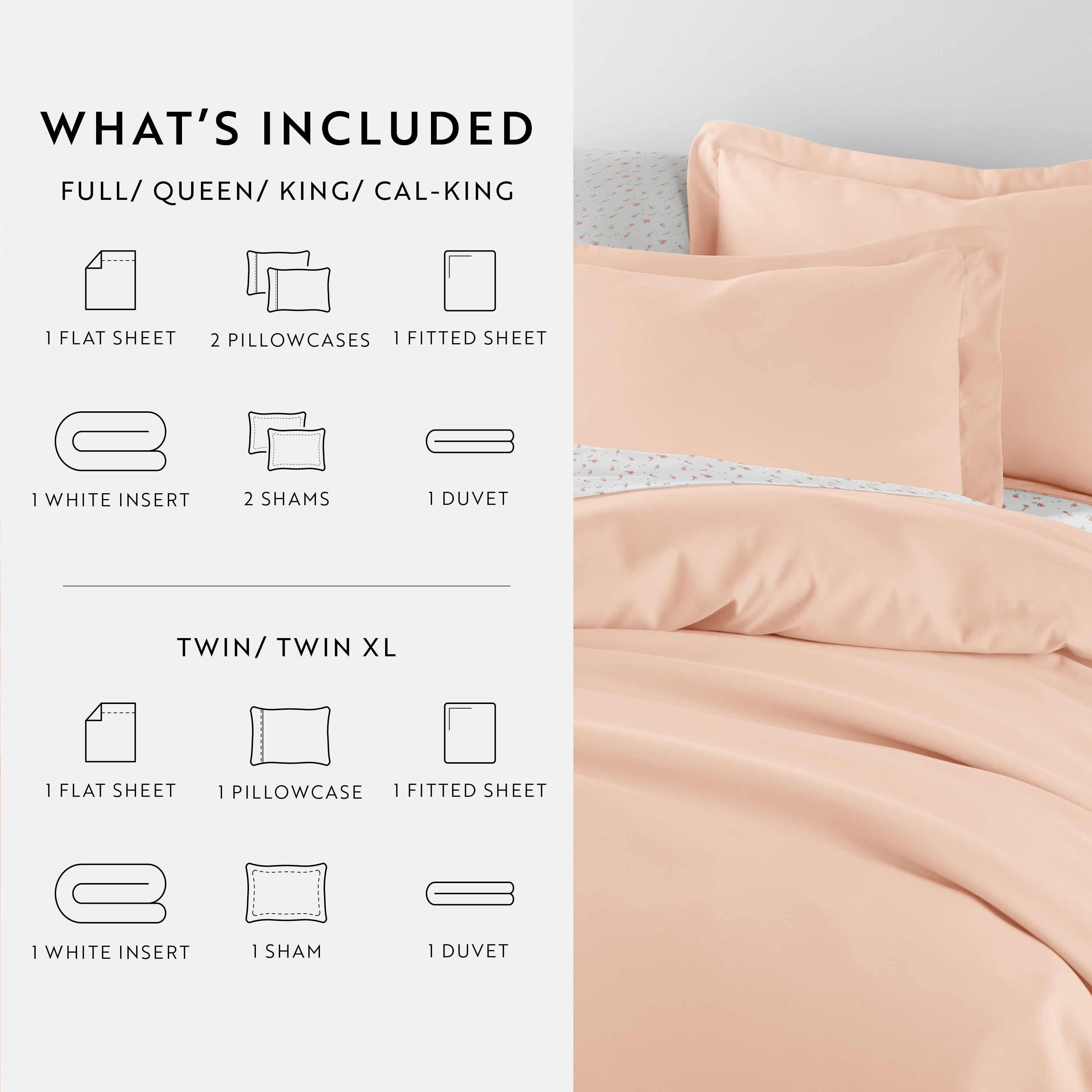 Noble Linens 8 Piece Solid Duvet Bundle in Blush, Full