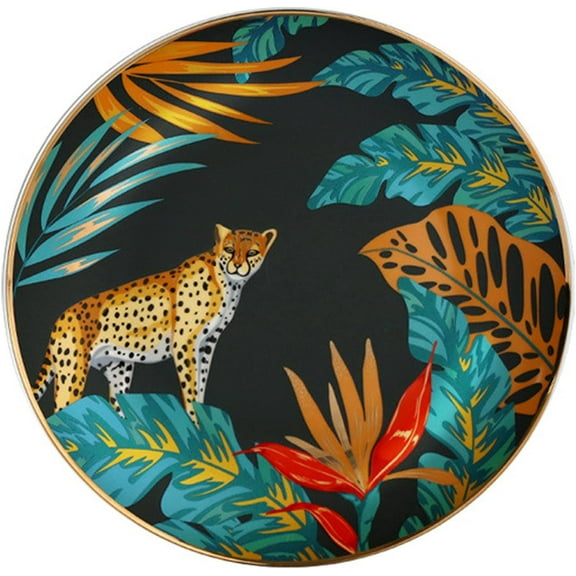 WYGOAKG Porcelain Porcelain Plate with Gold Rim and Forest Animals Design 8 in.