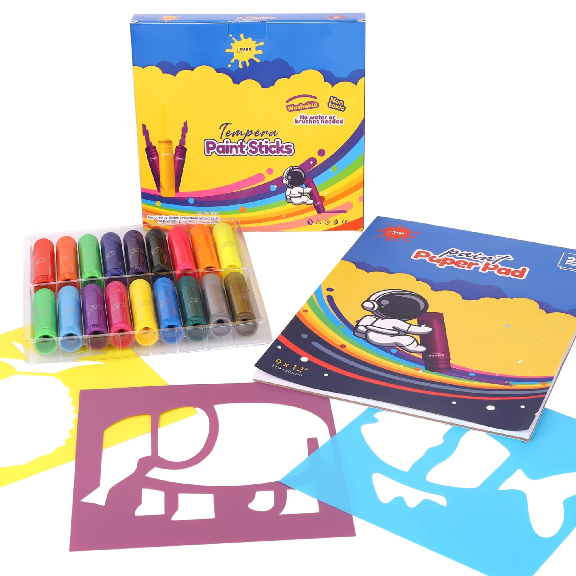 18 Tempera Paint Stick, Pad and Stencil Set