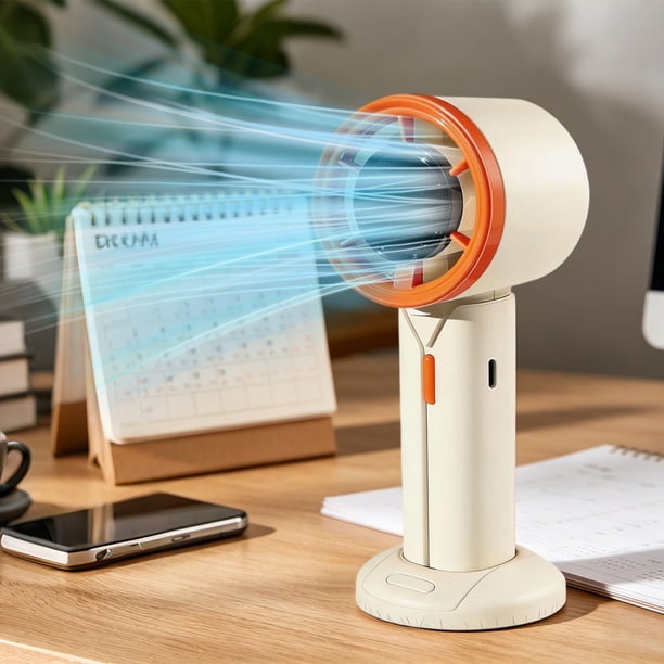 Mini ventilador portátil recargable por USB con pantalla digital – 6 velocidades, base desmontable, portátil para viajes, exteriores, oficina y escritorio.