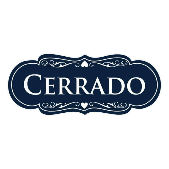 Designer Spanish Cerrado Sign (Navy Blue / White) - Large