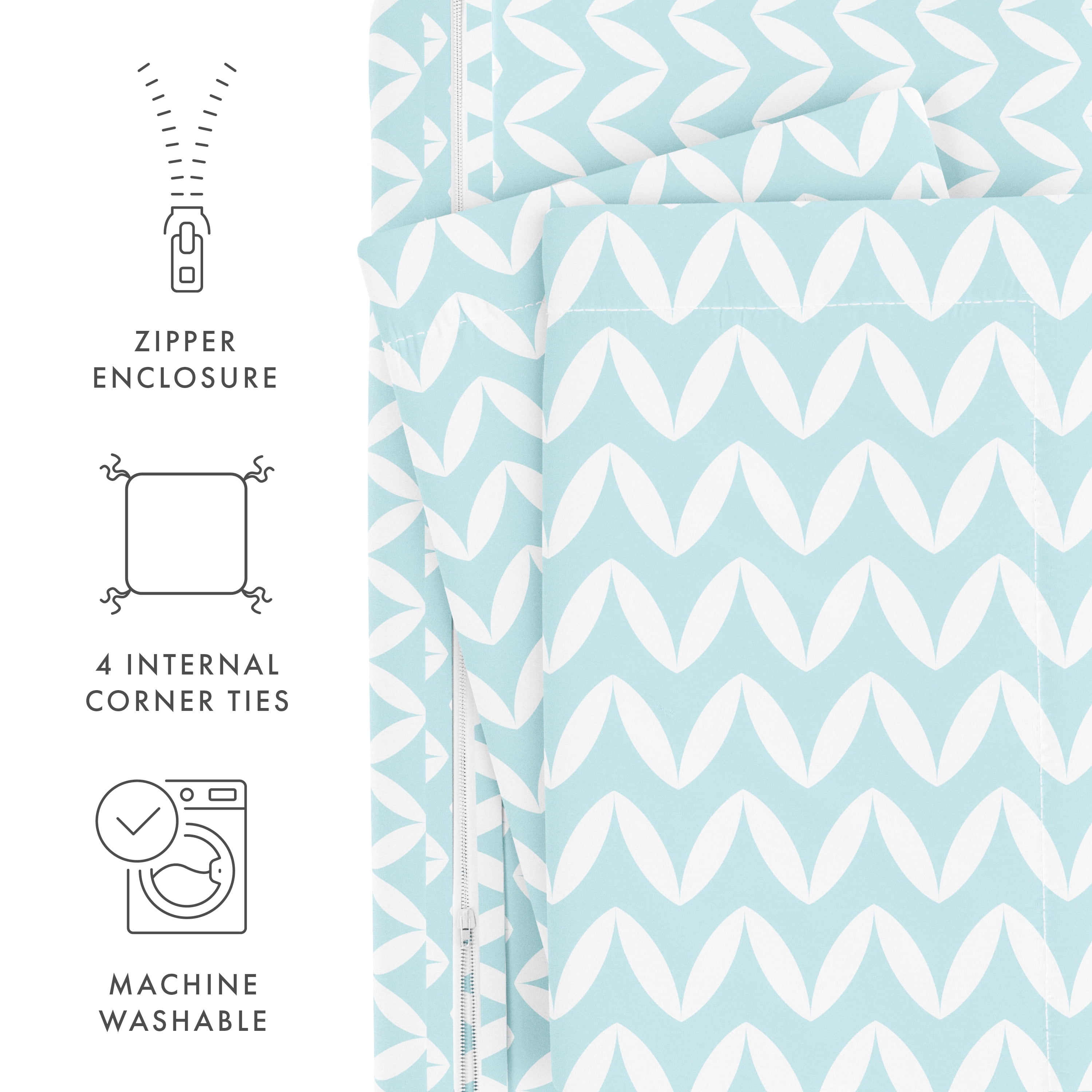 Noble Linens Light Blue Puffed Chevron Print Duvet Set 3-Piece Duvet Cover Set, King/Cal King