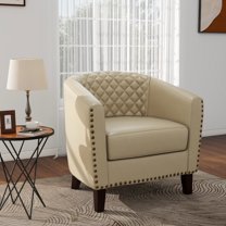 DREAMSIDEA Morden Accent Chair Faux Leather Armchair Comfy Upholstered Single Sofa Chair for Living Room, Beige