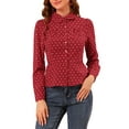 thumbnail image 5 of Allegra K Women's Heart Pattern Ruffle Button Down Long Sleeves Peplum Shirt, 5 of 6