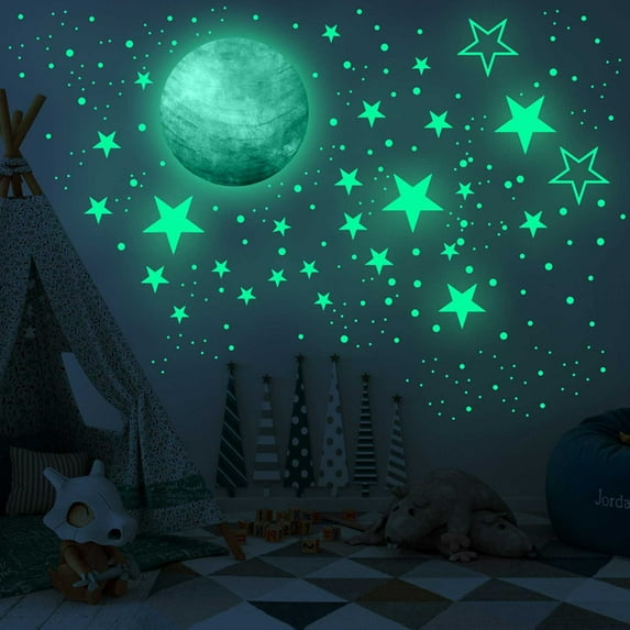 AURIGATE Luminous Stars Moon Stickers Glow in The Dark, Fluorescent Noctilucent Wall Stickers for Bedroom Ceiling, Birthday Gift, Valentines Day Crafts, Kids Room Decor