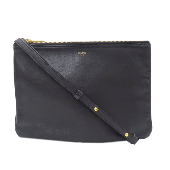 Pre-Owned Celine CELINE handbag, women's brand shoulder bag, Trio Large, leather, black.