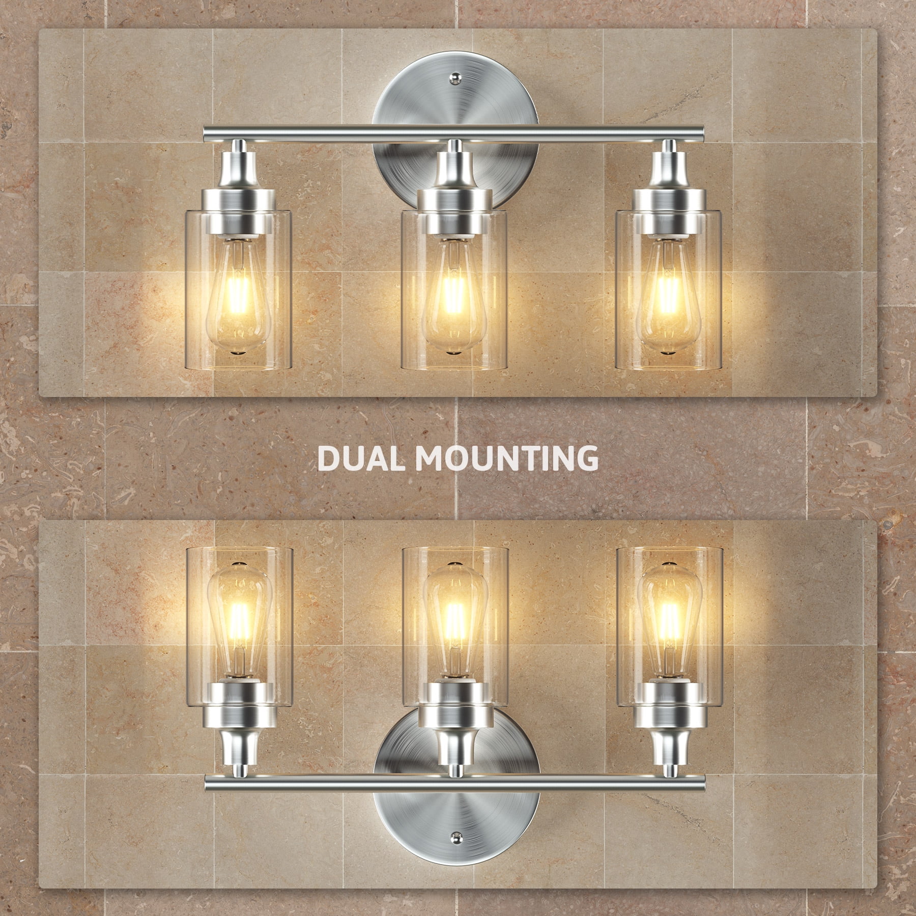 3 Light Wall Sconce Dimmable Vanity Light Fixture for Max 60W E26 Bulbs Nickel