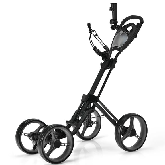 Gymax 4 Wheels Folding Golf Push Cart W/ Adjustable Handle Foot Brake Grey