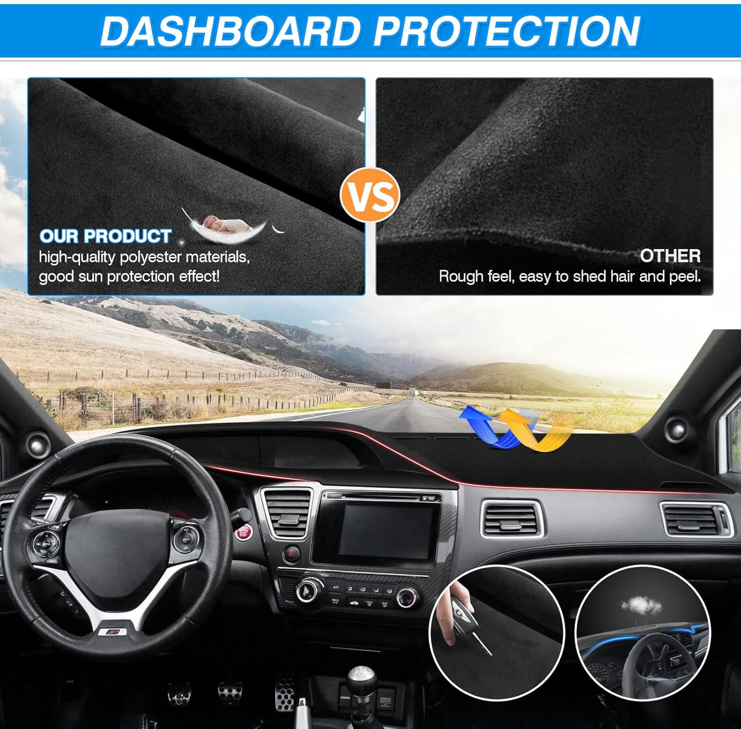 Canvcle Custom Fit for Dashboard Cover Honda Civic 2012-2015 Dash Board Cover Mat Non-Slip Pad Carpet Sunshield Protector