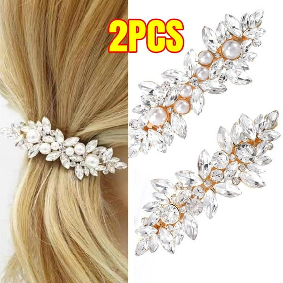 2 PCS Wedding Crystal Hair Clips Vintage Pearl Hairpiece Clips Pearl Rhinestone Hair Barrette Gold Crystal Pearl Hairclips Decorative