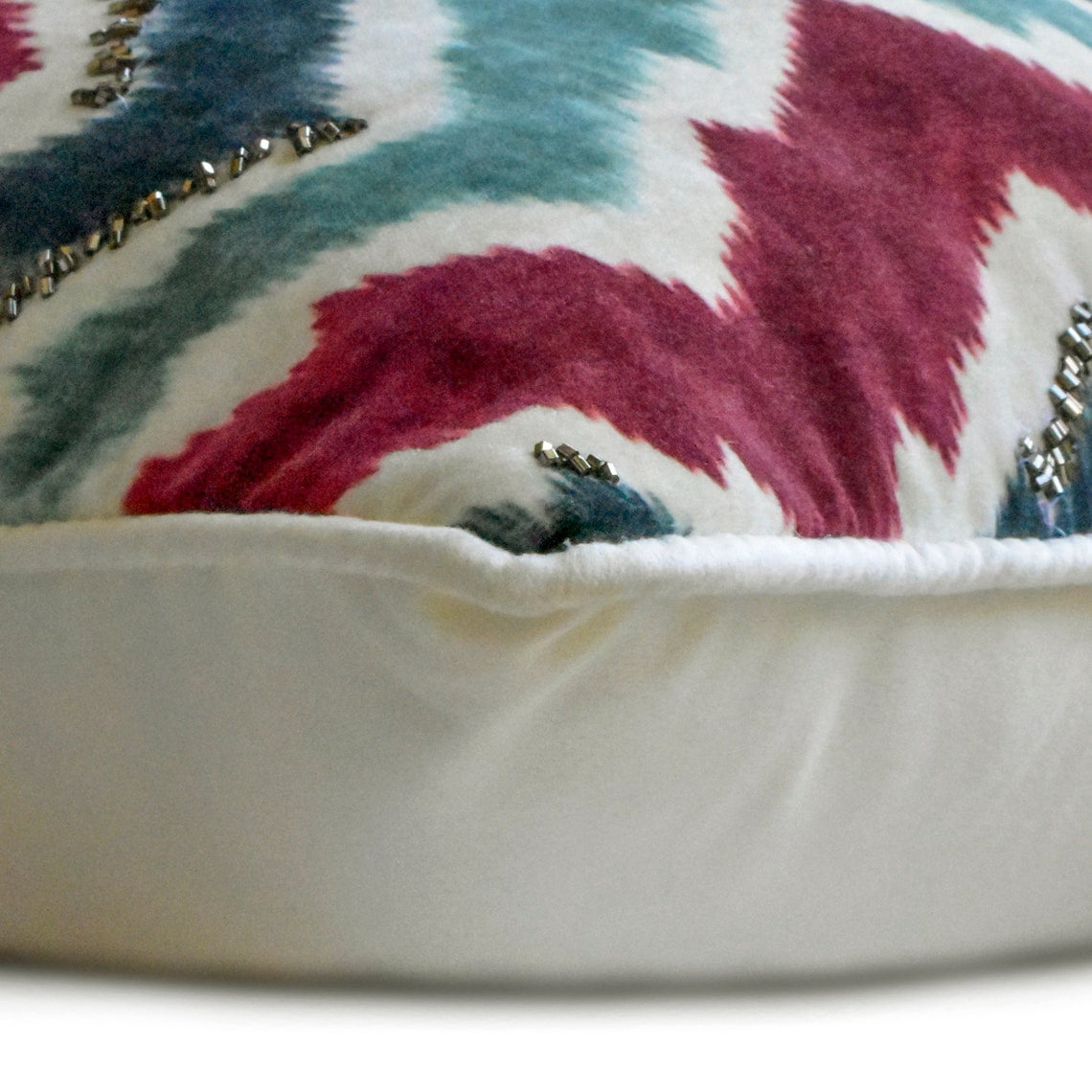 The HomeCentric Decorative Throw Pillow covers Blue 14"x14" (35x35 cm) Velvet Printed, Chevron, Bead Embroidery Outdoor furniture Cushion cover, Chevron Modern Style - Chevron Groove