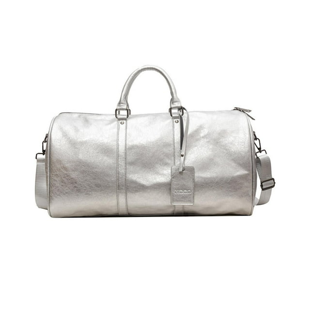 Bolsa deportiva de gimnasio, bolsa de viaje de negocios, multiusos, de piel sintética, para hombre y mujer, bandolera Plata