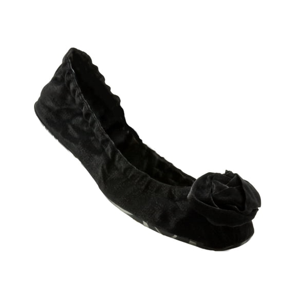 J&C S01_12A_001 Folding Black Rosette Fabric Ballerina Flats-7.5 for Womens