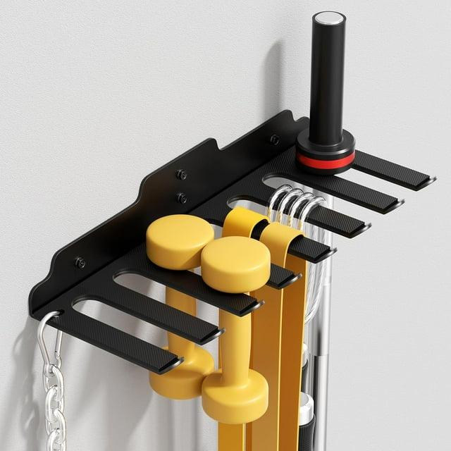 Gym Home Storage Rack, Multi-Purpose Heavy Duty Rack for Resistance Bands, Jump Ropes, Lifting Belt, Fitness Bands, Barbells, Home Gym Accessories Hanger with 8 Hooks