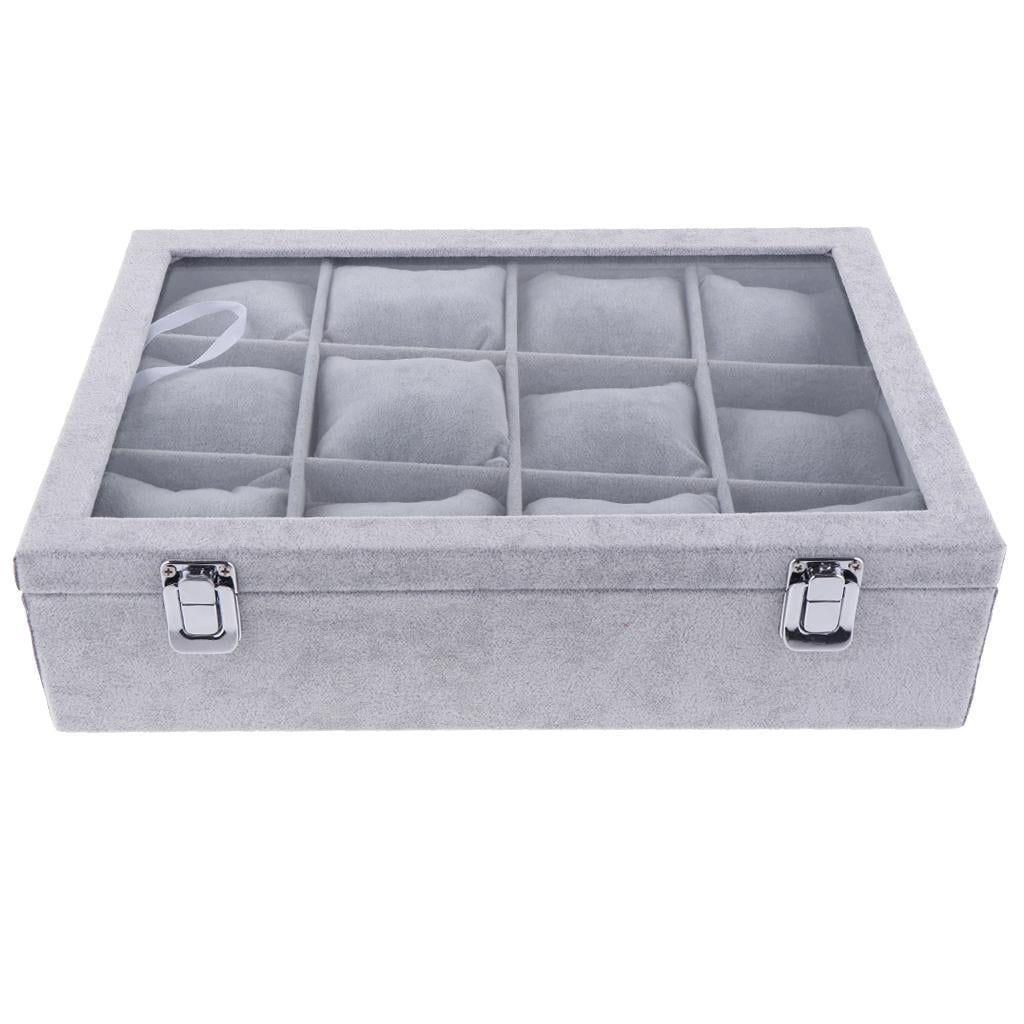 12-Slot Box w/ Lid for Jewelry Bracelet Bangle Watch Showcase with Lid