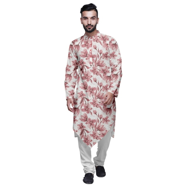 Atasi Kurta à Manches Longues Imprimé pour Hommes Col Mandarin Kurta Long Ethnique pour Garçons