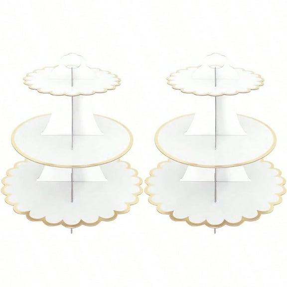 2 Pack Cardboard Cake Stand 3 Tier Paper Dert Round Cupcake Holder Tower Disposable Pastry Stand for Birthday Afternoon Tea Wedding Party Anniversary Christening Fruit Derts Display