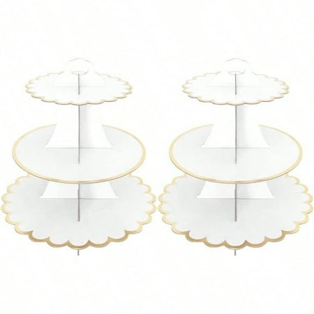 2 Pack Cardboard Cake Stand 3 Tier Paper Dert Round Cupcake Holder Tower Disposable Pastry Stand for Birthday Afternoon Tea Wedding Party Anniversary Christening Fruit Derts Display