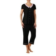 Women's and Women's Plus Traditional Pajama Short Sleeve V-Neck Top and Capri Pant 2 Piece Sleepwear Set