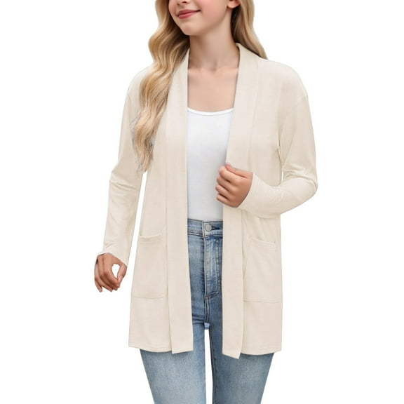 EnJoCho Youth Cardigan Sweater Lightweight Long Sleeve Open Front Oversized Outerwear Solid Jacket for Girls Kids Cozy Chic Layering Piece