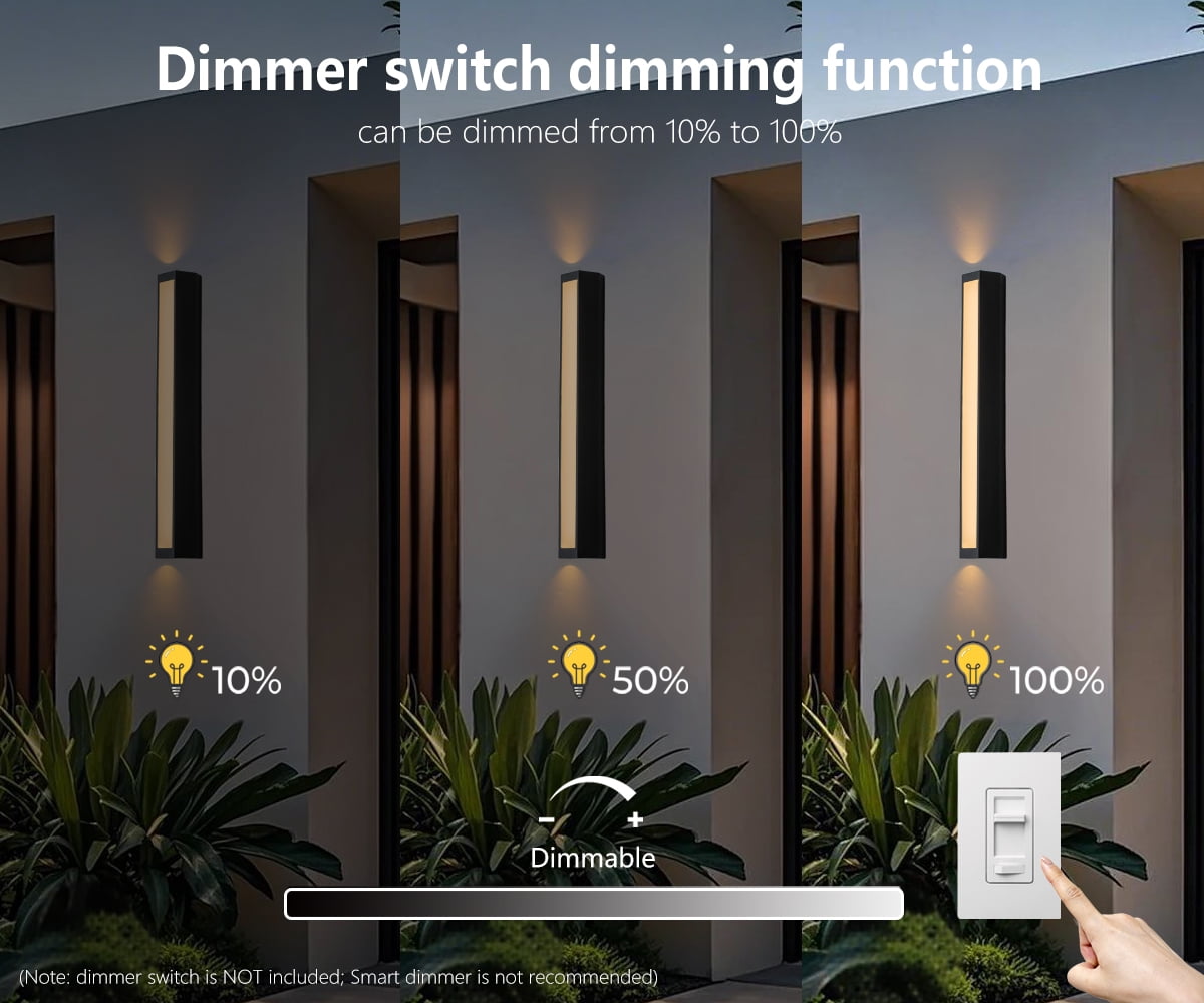 23.6" Modern Dimmable Outdoor LED Wall Sconce, 10W 3000K Warm White