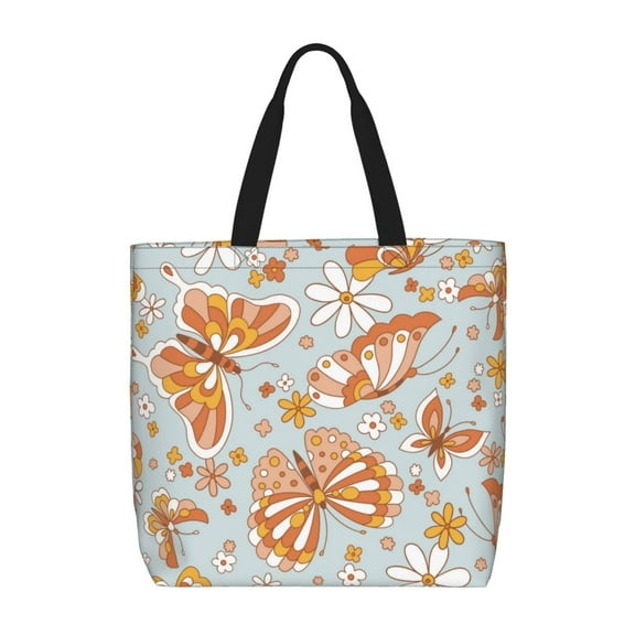 Vsdgher Retro Floral Butterfly print Tote Bag for Women Shoulder Bag with Zipper Large Shoulder Bag Handle Handbag Portable Washable for Travel, Work