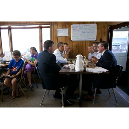 Pres. Barack Obama Breakfasts With Small Business Owners At Rausch�S Caf In Guttenberg History (36 x 24)