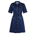 thumbnail image 5 of Bescita Women Dress Casual Turndown Neck Denim Long Party Dresses Short Sleeve Swing Dress, 5 of 6